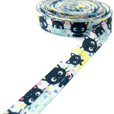 kawaii black cat cats cute kittens elastic fold over elastics foe ribbon ribbons uk craft supplies yard 