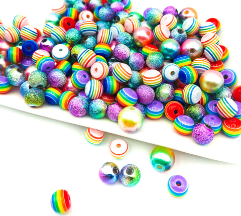 rainbow striped 8mm 10mm stardust bundle bundles acrylic bead beads uk cute craft supplies rainbows stripes stripe small round