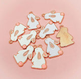 pink and white gold tone enamel rabbit charm charms bunny rabbits bunnies easter spring rose golden cute kawaii craft supplies uk metal enamelled