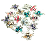 bee bees connector charm charms enamel enamelled metal silver 23mm
