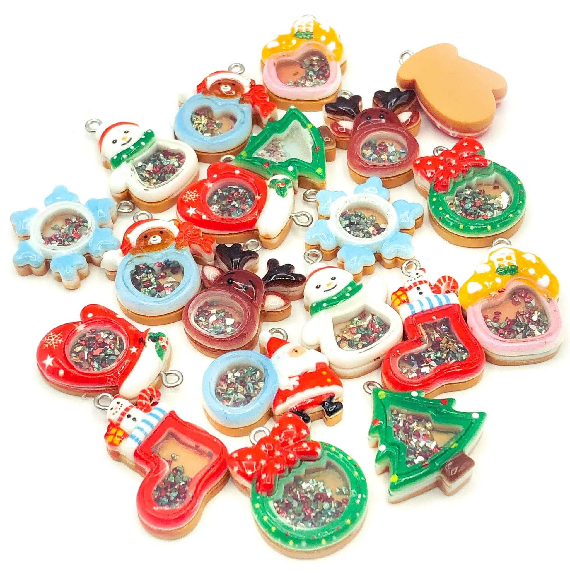 christmas shaker resin charm charms festive craft supplies uk cute kawaii glitter pendant