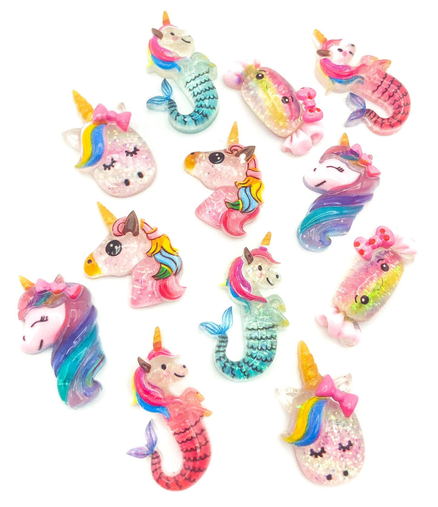 glitter resin flat back unicorn unicorns seahorse sweet crab crabs kawaii cute fbs flatbacks uk craft supplies embellishment