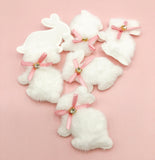 white fluffy rabbit bunny rabbits fur fabric soft furry pink ribbon rhinestone applique appliques patch patches fabric uk craft supplies cute kawaii