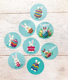 small 25mm round cute easter bunny rabbit bunnies rabbits sticker stickers packaging supplies uk blue egg eggs happy round set