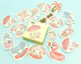 summer kawaii sticker flake stickers mini box pack of 46 die cuts summer rabbit bunnies bunny rabbits pink pastel colours uk cute kawaii stationery