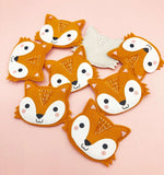 cute kawaii fox face foxes sew glue on applique patch brown pink smiling pretty animal patches embellishment uk craft supplies  pink padded stitched