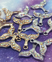22mm silver or gold tone metal mermaid tail tails sparkly glitter rhinestone rhinestones charm charms uk cute kawaii craft supplies tail