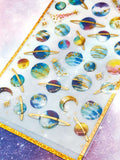 space planet planets shooting star stars puffy gold foil foiled crystal sticker stickers pack uk cute kawaii stationery foiled