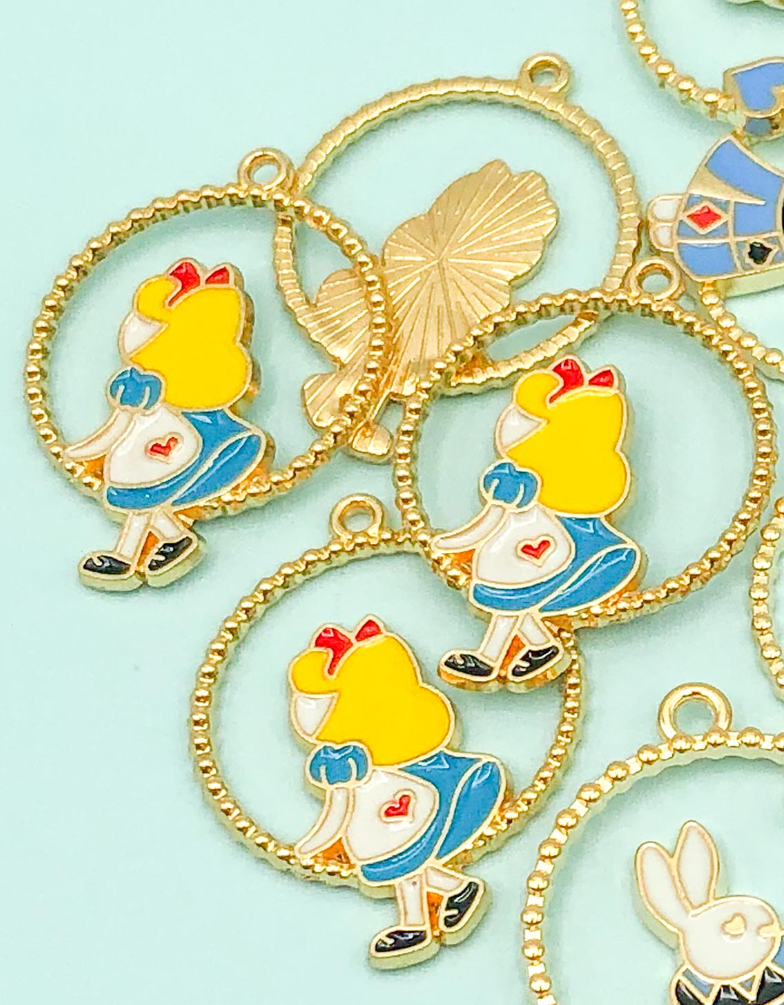 large alice in wonderland white rabbit fox hoop charm pendant pendants charms gold tone metal enamel uk cute kawaii crafts supplies foxes
