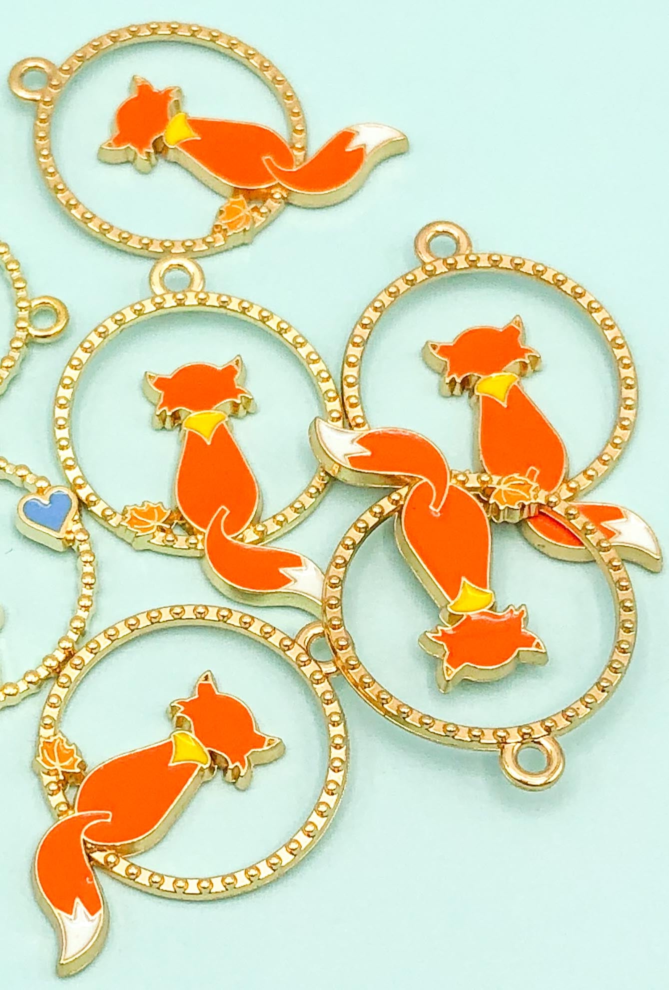 large alice in wonderland white rabbit fox hoop charm pendant pendants charms gold tone metal enamel uk cute kawaii crafts supplies foxes