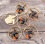 round hoop charm pendant haunted house spooky halloween black and orange large charms gold tone metal uk cute kawaii craft supplies pendants