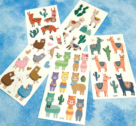 llama alpaca temporary tattoo tattoos sheet cute kawaii kids kid gift gifts stocking fillers uk alpacas llamas stickers