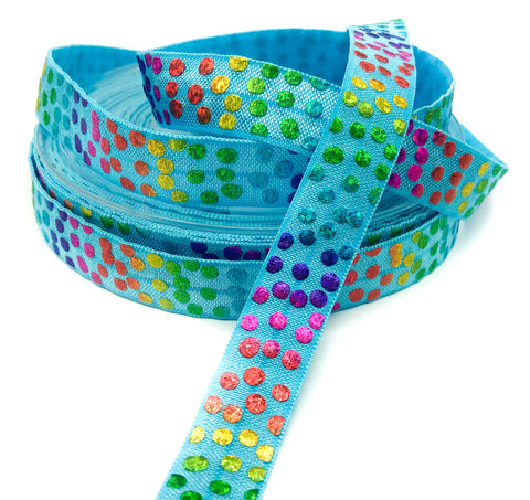 polka dot foil foiled elastic turquoise rainbow dots foe elastics ribbons