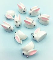 chunky white 3d bunny rabbit rabbits bunnies resin charm charms uk cute kawaii craft supplies pink ears large big
