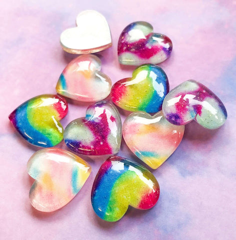 chunky glitter resin heart hearts fb flatbck flat back embellishment 26mm ombre galaxy rainbow stripe uk cute kawaii craft supplies