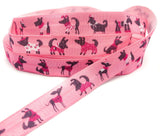 cute dog dogs on pink elastic elastics fold over foe ribbon ribbon uk cute kawaii craft supplies stretch