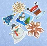 christmas laptop sticker stickers holo holographic laser lazer snowflake snowflakes glossy big large gift gifts uk cute kawaii santa snowman gingerbread house men reindeer bell car tree gnome pack packs set