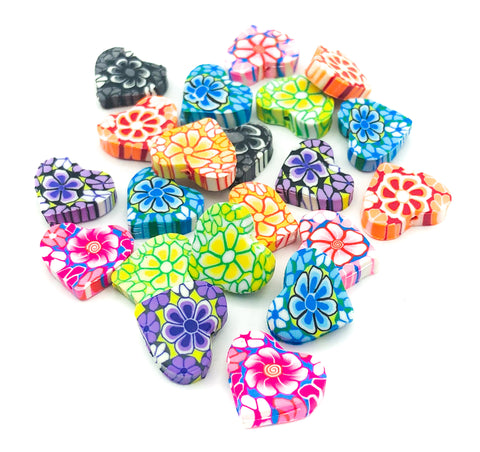 polymer clay heart hearts floral beads fimo bead uk cute craft supplies patterned