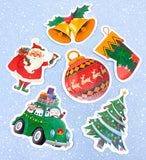 christmas laptop sticker stickers holo holographic laser lazer snowflake snowflakes glossy big large gift gifts uk cute kawaii santa snowman gingerbread house men reindeer bell car tree gnome pack packs set