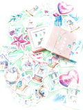 festive sticker flake flakes box of 46 stickers uk cute stationery kawaii planner supplies Christmas pink blue pastel