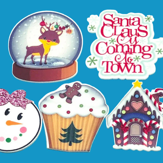 christmas festive planar acrylic large flat back flatback embellishment uk cute kawaii craft supplies santa is coming to town cupcake gingerbread man men house snow globe deer 
