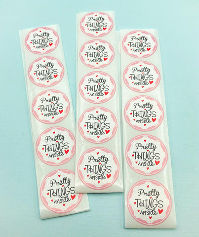 pretty things inside cute pink and white heart stickers round 25mm packaging uk kawaii sticker seal seals parcels