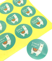 llama sticker alpaca stickers llots of llove love round 35mm turquoise thank you stationery uk