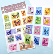 butterfly stamp stamps sticker stickers sheet pack of 2 sheets cute kawaii uk colourful washi paper clear plastic stationery butterflies