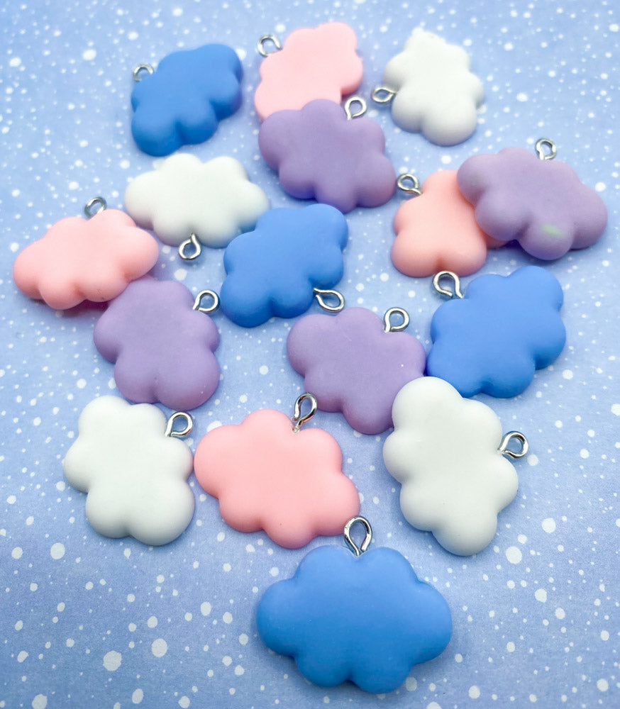 cloud resin charm charms pink blue lilac purple silver tone metal hook cute kawaii uk craft supplies pink pretty