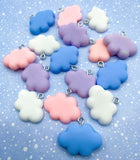 cloud resin charm charms pink blue lilac purple silver tone metal hook cute kawaii uk craft supplies pink pretty