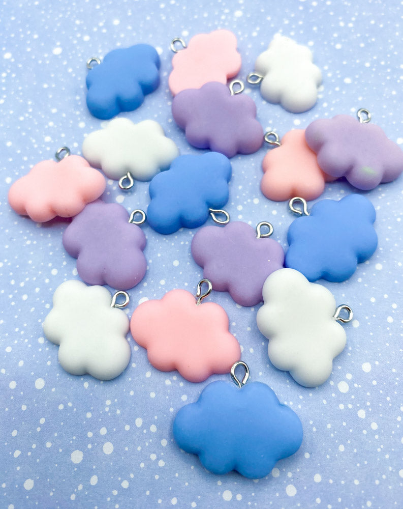 cloud resin charm charms pink blue lilac purple silver tone metal hook cute kawaii uk craft supplies