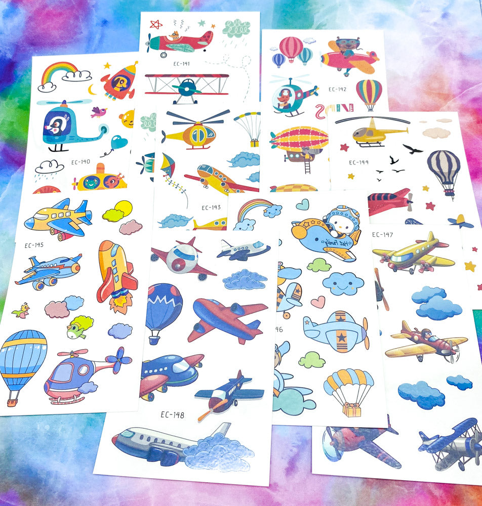 temporary tattoo tattoos vehicles traffic helicopter plane planes air balloon balloons hot glider airship uk cute kawaii temporary tattoo tattoo kids toys games fun gift gifts uk
