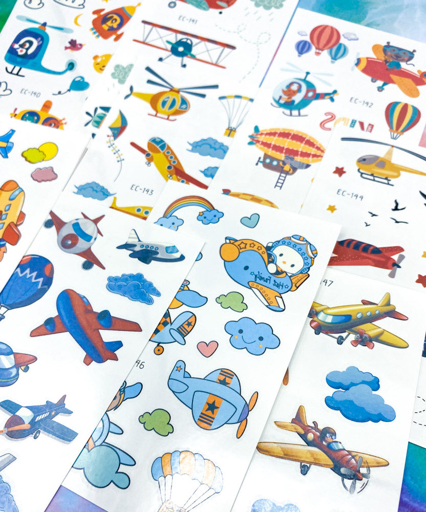 temporary tattoo tattoos vehicles traffic helicopter plane planes air balloon balloons hot glider airship uk cute kawaii temporary tattoo tattoo kids toys games fun gift gifts uk