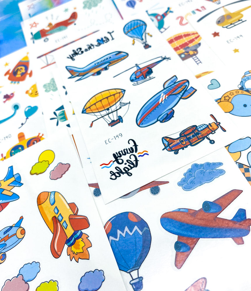 temporary tattoo tattoos vehicles traffic helicopter plane planes air balloon balloons hot glider airship uk cute kawaii temporary tattoo tattoo kids toys games fun gift gifts uk