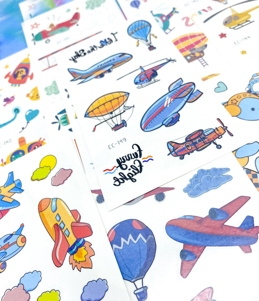 temporary tattoo tattoos vehicles traffic helicopter plane planes air balloon balloons hot glider airship uk cute kawaii temporary tattoo tattoo kids toys games fun gift gifts uk