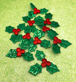 holly glitter applique appliques leaf leaves green and red christmas glittery patches sew or glue on uk festive craft supplies
