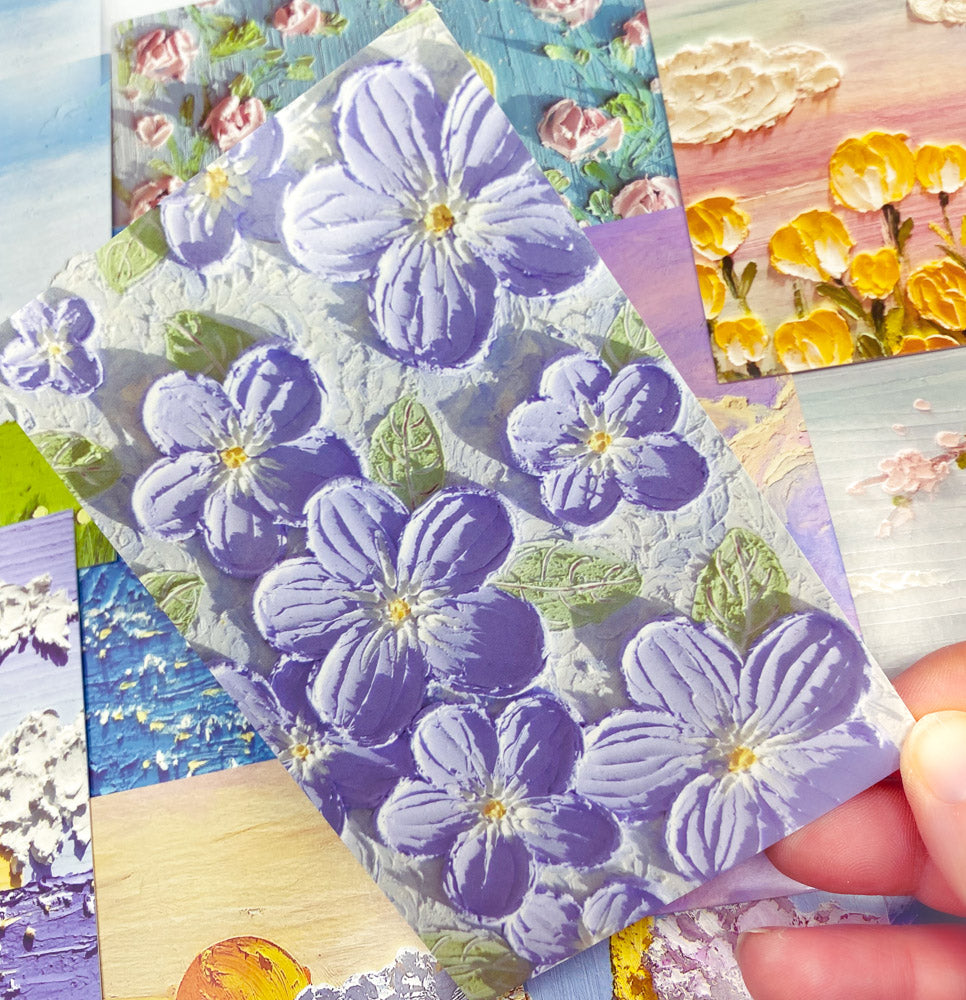 oil painting style postcard postcards card cards cute kawaii art stationery individual set floral flower flowers mountain sea ocean paintings texture pretty blossom sky clouds