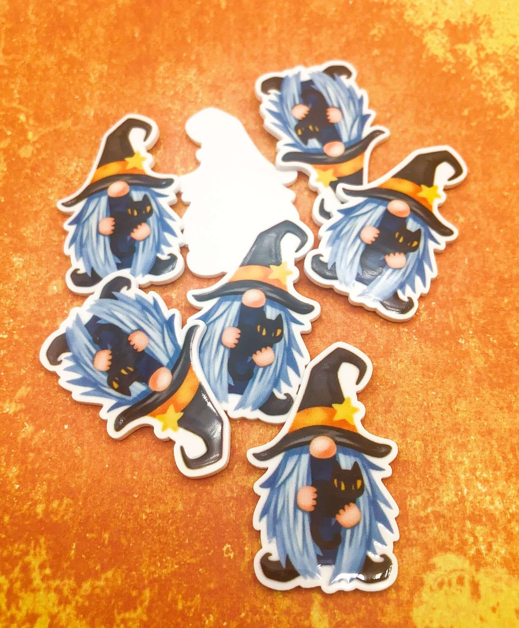 gnome gnomes gonk gonks halloween spooky grey purple black cat cats witch hat beard orange star uk cute kawaii resins fb fbs flatback flat back planar embellishment bow supplies craft