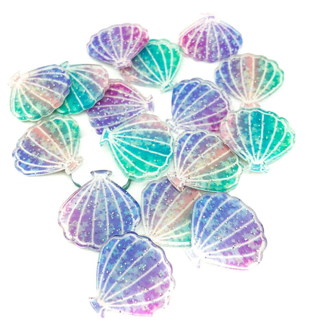 shell glitter acrylic fb flat back shells kawaii cute embellishment craft supplies purple turquoise shells