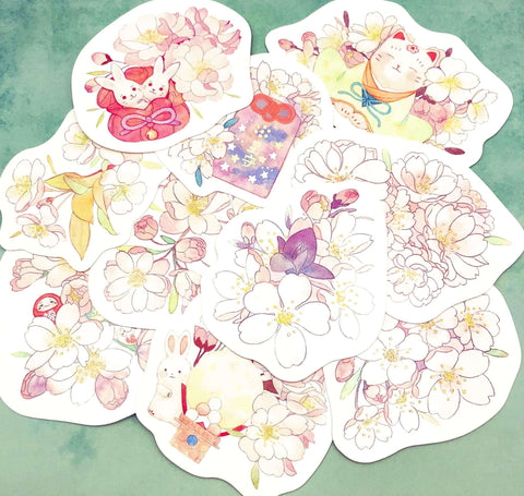 cherry blossom floral flower flowers shaped postcard post card cards cute kawaii uk stationery bundles bundle animal bunny rabbit