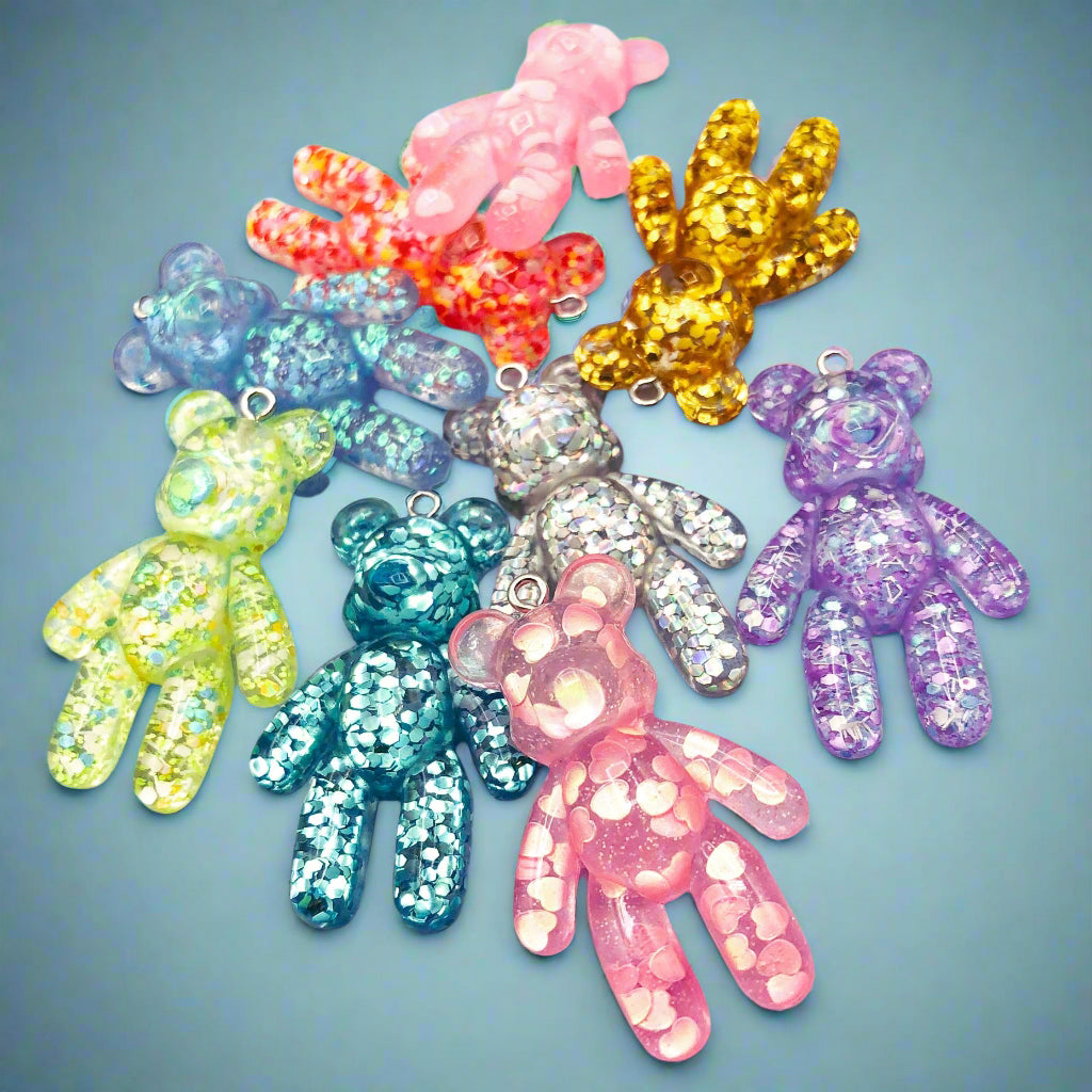large chunky big glitter bear bears pendant pendants charm charms uk cute kawaii resin craft supplies gold silver turquoise pink lilac blue