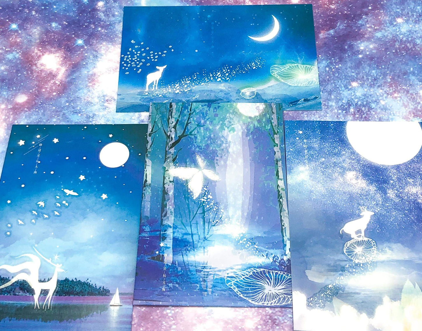 luminous postcard post card postcards space galaxy ocean dream magic magical glow in the dark glowing cards uk cute kawaii stationery bundle