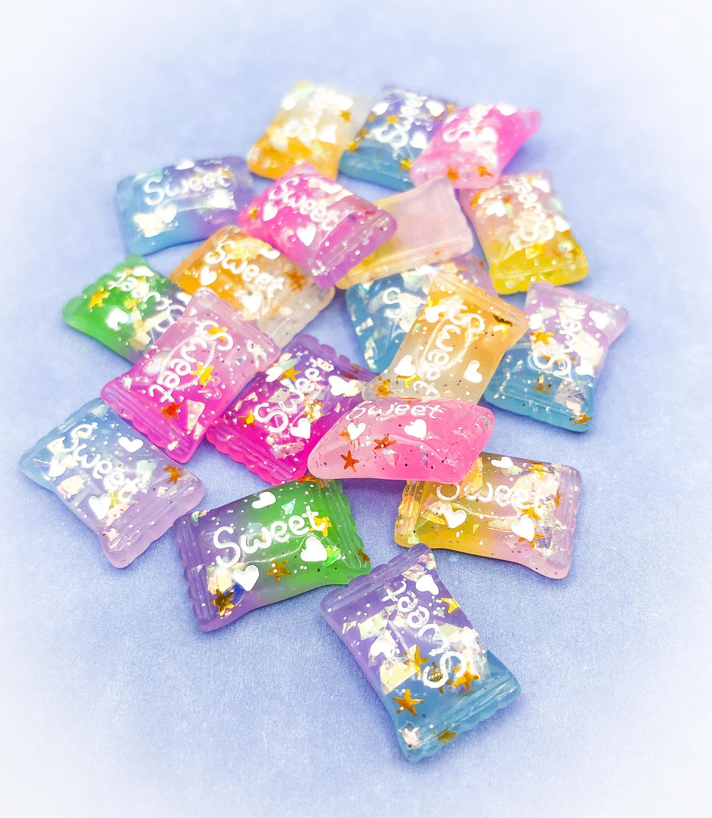 kawaii candy sweet sweets glitter glittery fb flatback flat back resin resins cabochon decoden uk craft supplies pink lilac purple stars hearts pretty bright