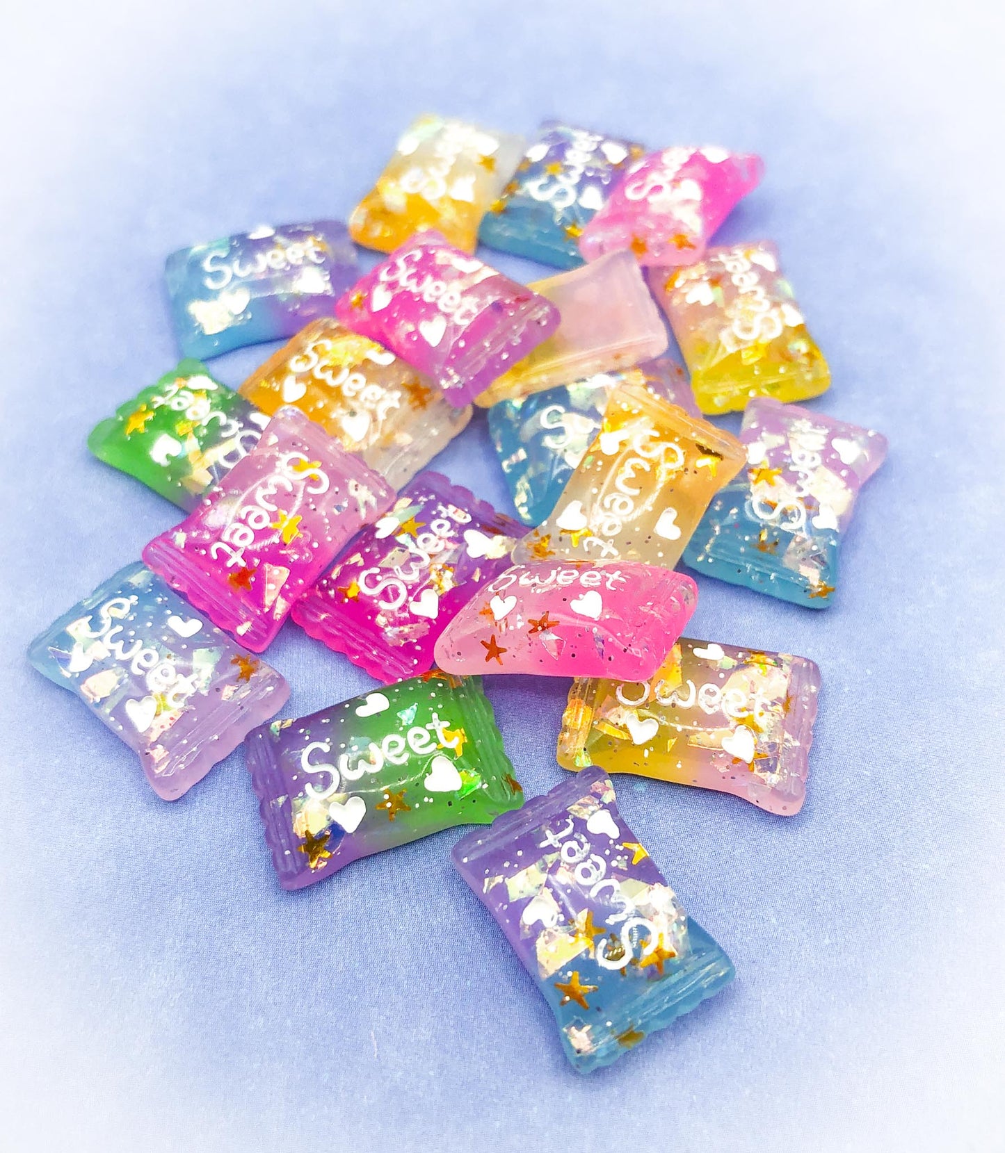 Sweet Super Glittery Resin Flat Back 16mm BUNDLE of 7