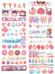 washi paper strips sheets cute kawaii designs colour themed uk stationery pink purple grey monochrome brown green