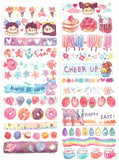 washi paper strips sheets cute kawaii designs colour themed uk stationery pink purple grey monochrome brown green