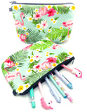 Tropical flamingo flamingos pink and mint green turquoise cosmetic bag bags pencil case uk kawaii cute gift gifts floral flowers cases pouch