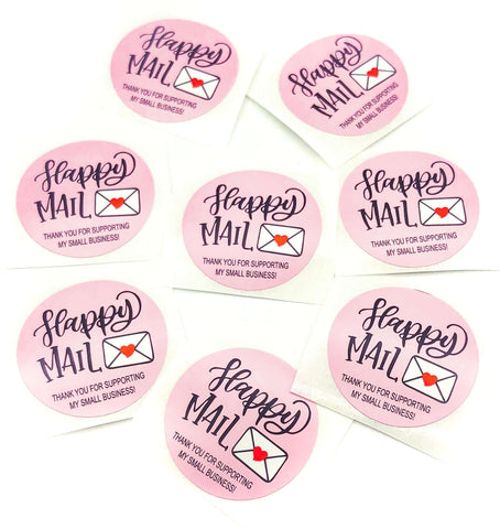 happy mail sticker stickers uk cute packaging seals 25mm round pink envelope