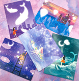 dreamscape glow in the dark luminous magic magical postcard postcards uk cute kawaii post card cards whale whales ocean sky stars purple turquoise blue dream fantasy