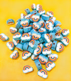 polymer clay fimo handmade hand made rainbow and clouds cloud rainbows bead blue uk cute kawaii craft supplies beads